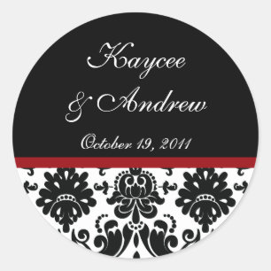 Zwart & Rood Damask Bruiloft Sticker