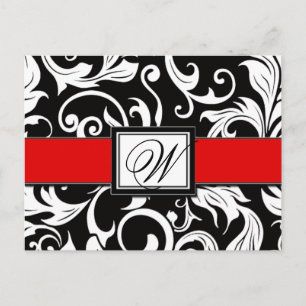 Zwart & Rood Damask Wedding Save the Date Briefkaa Aankondigingskaart