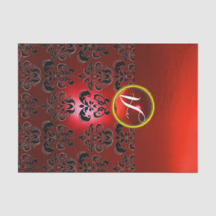 ZWART ROOD DAMAST EDELGESTEENTE MONOGRAM Bloemig Tissuepapier
