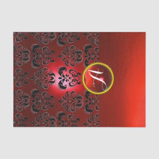 ZWART ROOD DAMAST EDELGESTEENTE MONOGRAM Bloemig Tissuepapier (Voorkant)
