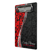 Zwart & rood damast met zilveren accenten mini klembord (Angled2)