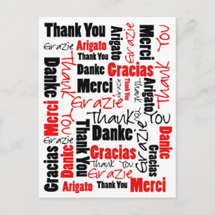 Zwart-rood Dank u Word Cloud Briefkaart