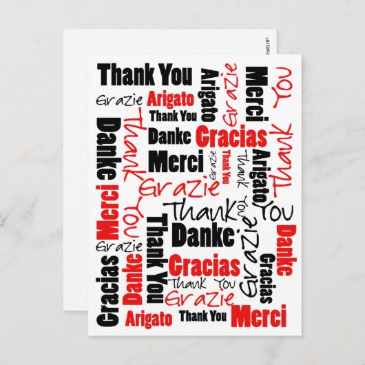 Zwart-rood Dank u Word Cloud Briefkaart (Voorkant / Achterkant)