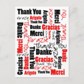 Zwart-rood Dank u Word Cloud Briefkaart (Voorkant)