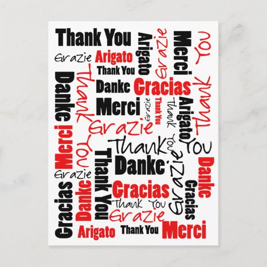Zwart-rood Dank u Word Cloud Briefkaart (Voorkant)