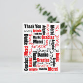 Zwart-rood Dank u Word Cloud Briefkaart (Staand voorkant)