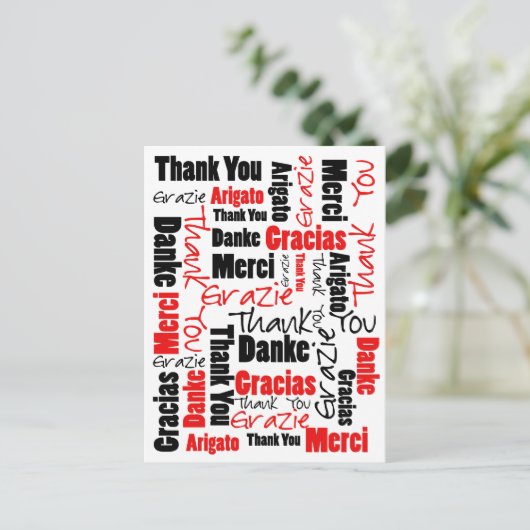Zwart-rood Dank u Word Cloud Briefkaart (Staand voorkant)