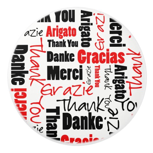 Zwart-rood Dank u Word Cloud Keramische Knop (Voorkant)