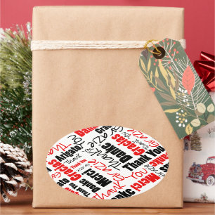 Zwart-rood Dank u Word Cloud Ovale Sticker
