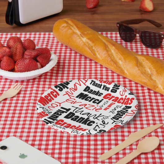 Zwart-rood Dank u Word Cloud Papieren Bordje (Picknick)