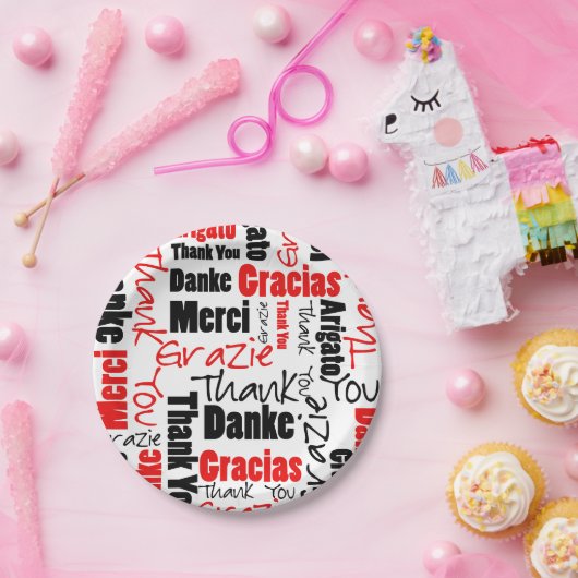 Zwart-rood Dank u Word Cloud Papieren Bordje (Feest)