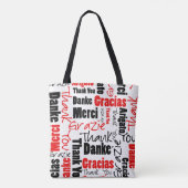 Zwart-rood Dank u Word Cloud Tote Bag (Achterkant)
