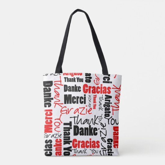 Zwart-rood Dank u Word Cloud Tote Bag (Achterkant)