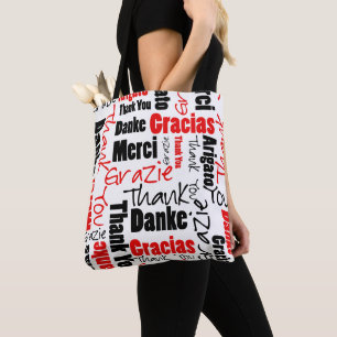 Zwart-rood Dank u Word Cloud Tote Bag