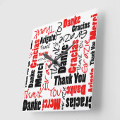 Zwart-rood Dank u Word Cloud Vierkante Klok (Hoek)