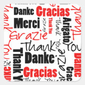 Zwart-rood Dank u Word Cloud Vierkante Sticker (Voorkant)