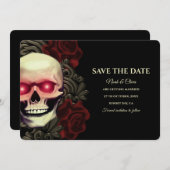 Zwart rood donker moody gothic schedel halloweddin save the date (Voorkant / Achterkant)