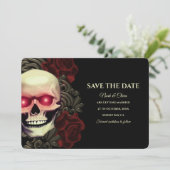 Zwart rood donker moody gothic schedel halloweddin save the date (Staand voorkant)