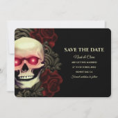 Zwart rood donker moody gothic schedel halloweddin save the date (Voorkant)