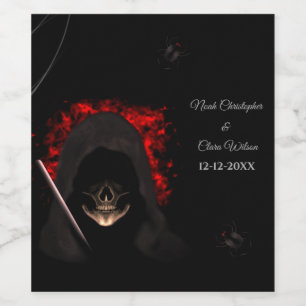 Zwart rood donker moody gothic schedel halloween s wijn etiket