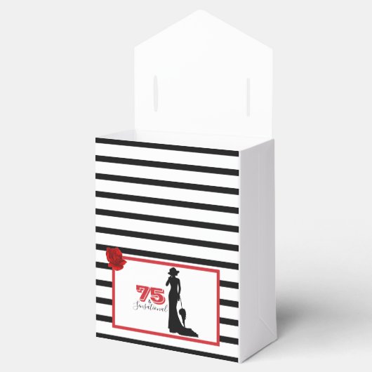 Zwart Rood Elegant 75e Verjaardagsfeestje DANK U Bedankdoosjes (Geopend)