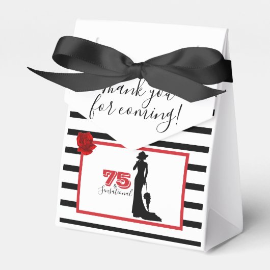 Zwart Rood Elegant 75e Verjaardagsfeestje DANK U Bedankdoosjes (Voorkant Zijde)