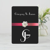 Zwart & Rood Elegant Gay/Lesbisch Bruiloft Uitnodi Kaart (Staand voorkant)