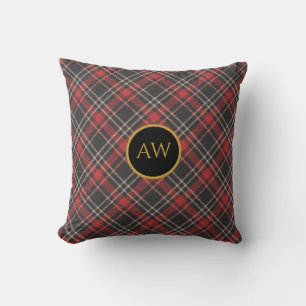 Zwart Rood en Crème Tartan Monogram Kussen