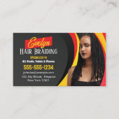 Zwart, Rood en Geel Haar Vlechten Fotosalon Visitekaartje (Voorkant)