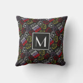 Zwart, rood en geel patroon | Monogram Kussen (Achterkant)