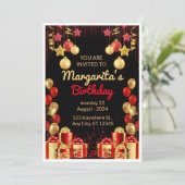 Zwart, Rood en Goud Elegante Verjaardagsfeestflyer Kaart (Staand voorkant)