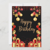 Zwart, Rood en Goud Elegante Verjaardagsfeestflyer Kaart (Achterkant)