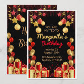 Zwart, Rood en Goud Elegante Verjaardagsfeestflyer Kaart (Voorkant / Achterkant)