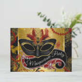 Zwart rood en goud gemaskerd bal kaart (Staand voorkant)