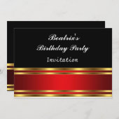 Zwart Rood en Goud Verjaardagsfeest Uitnodiging (Voorkant / Achterkant)