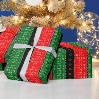 Zwart rood en groen modderdoek stampatroon cadeaupapier