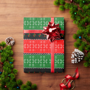 Zwart rood en groen modderdoek stampatroon cadeaupapier