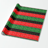 Zwart rood en groen modderdoek stampatroon cadeaupapier (Uitgerold)