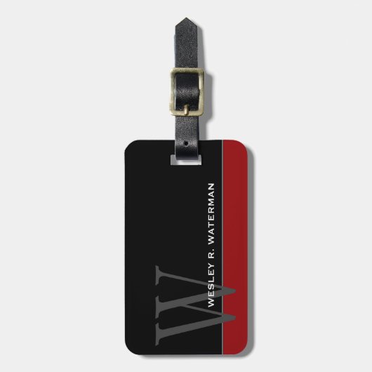 Zwart, rood en steengrijs kleurenblok bagagelabel (Voorkant verticaal)