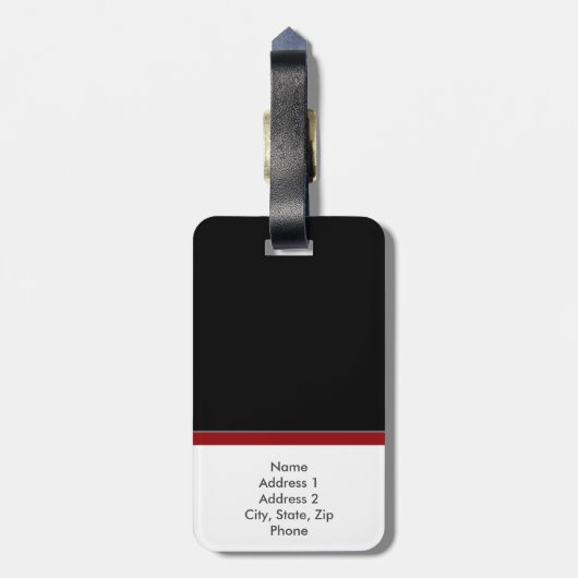 Zwart, rood en steengrijs kleurenblok bagagelabel (Achterkant verticaal)