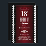 Zwart Rood en wit 18th Birthday Dinner Kaart<br><div class="desc">Een zwarte rode en witte uitnodiging voor het 18e verjaardag diner.</div>