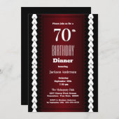 Zwart rood en wit 70th Birthday Dinner Kaart (Voorkant / Achterkant)