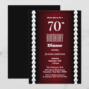 Zwart rood en wit 70th Birthday Dinner Kaart