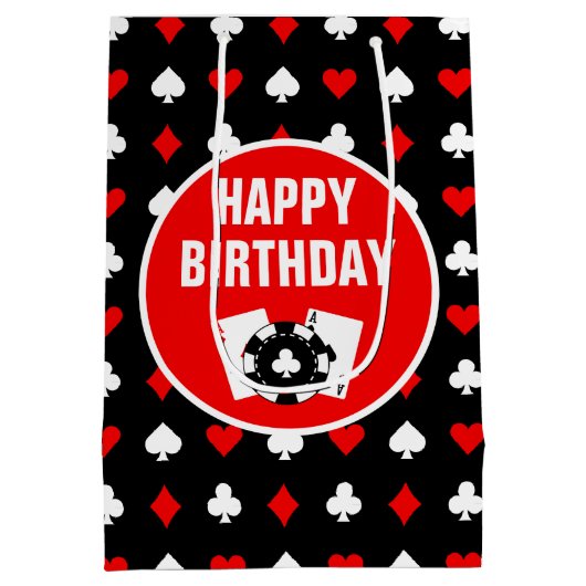 Zwart rood en wit casino-chips en -kaarten Gemidde Medium Cadeauzakje (Achterkant)