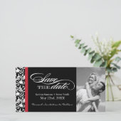 Zwart, rood en wit Damask sparen de Datum Save The Date (Staand voorkant)