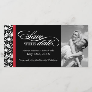 Zwart, rood en wit damast Save The Date
