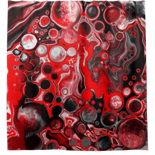 Zwart, rood en wit gekleurde, vloeiende kunstcelle douchegordijn (Voorkant)