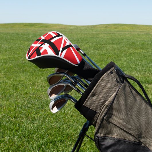 Zwart, rood en wit grafisch golfheadcover (Insitu)