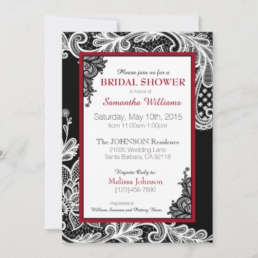 Zwart Rood en Wit Kant Vrijgezellenfeest Kaart (Voorkant)