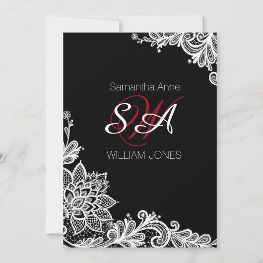 Zwart Rood en Wit Kant Vrijgezellenfeest Kaart (Achterkant)